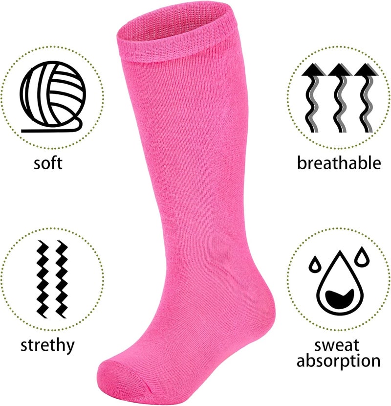 Zando Kids Neon Pink Youth Soccer Socks Breathable Girls Softball Novelty Cotton Knee High Socks Kids St Patrick's Day Socks 6-9 Years Girls Stockings Neon Green/Hot Pink - Image 2